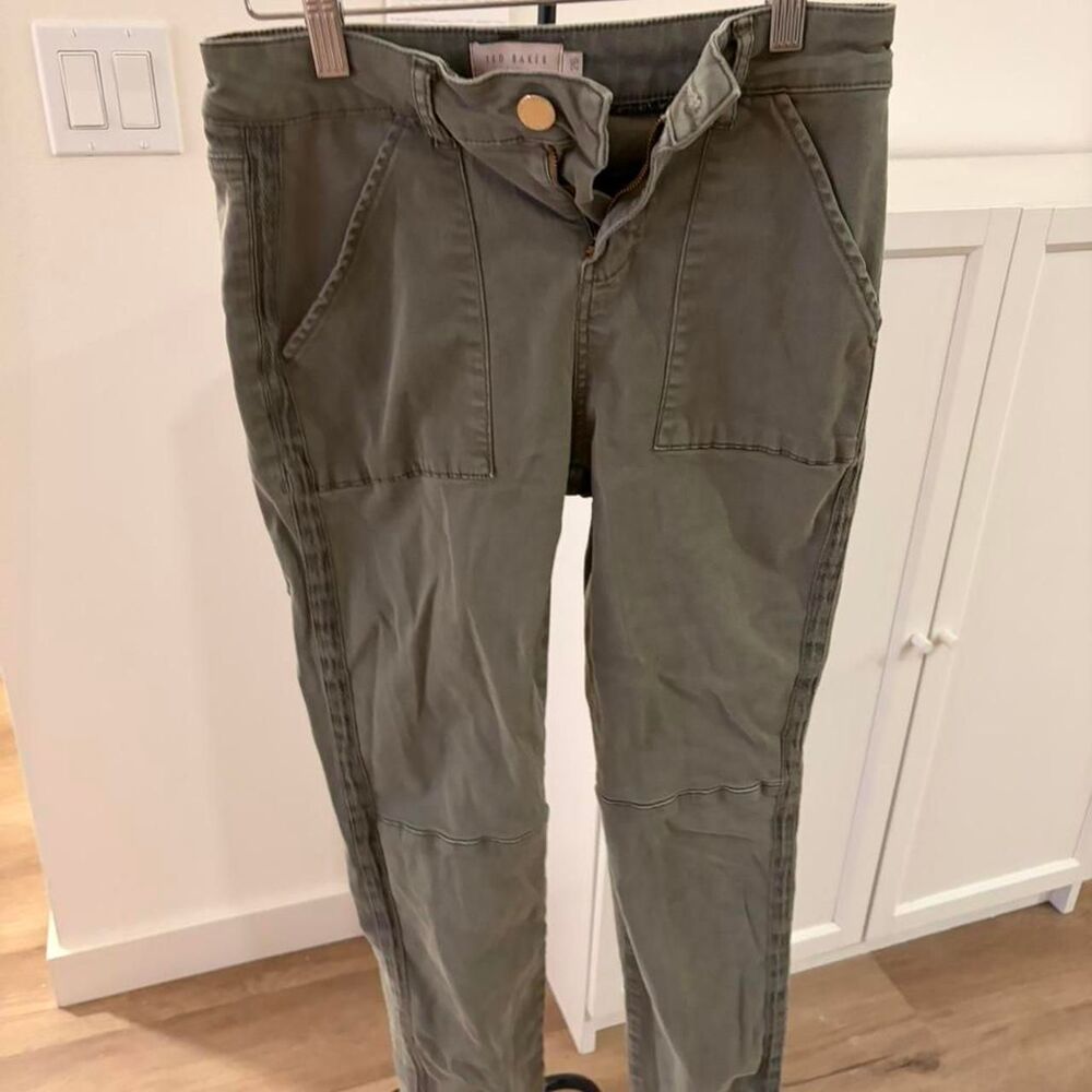 Ted Baker London Olive Green Skinny Utility Pants Cargo Style Size 28